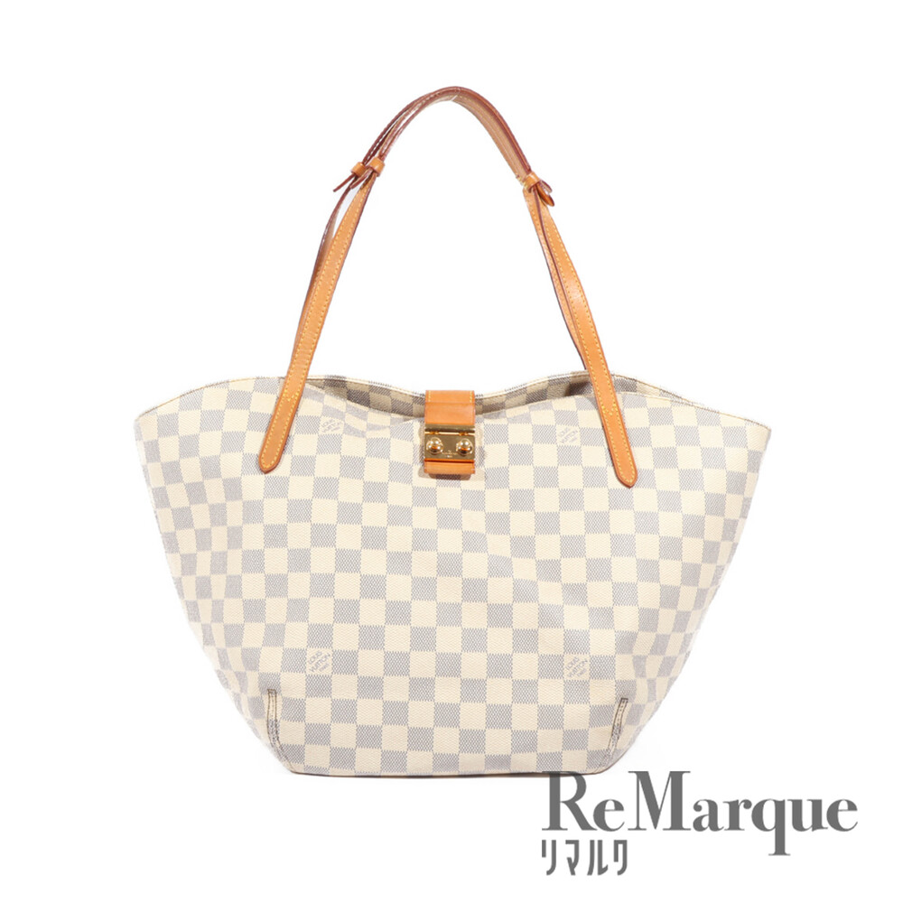 LOUIS VUITTON Damier Azur White Salina Leather White Gray Tote Bag